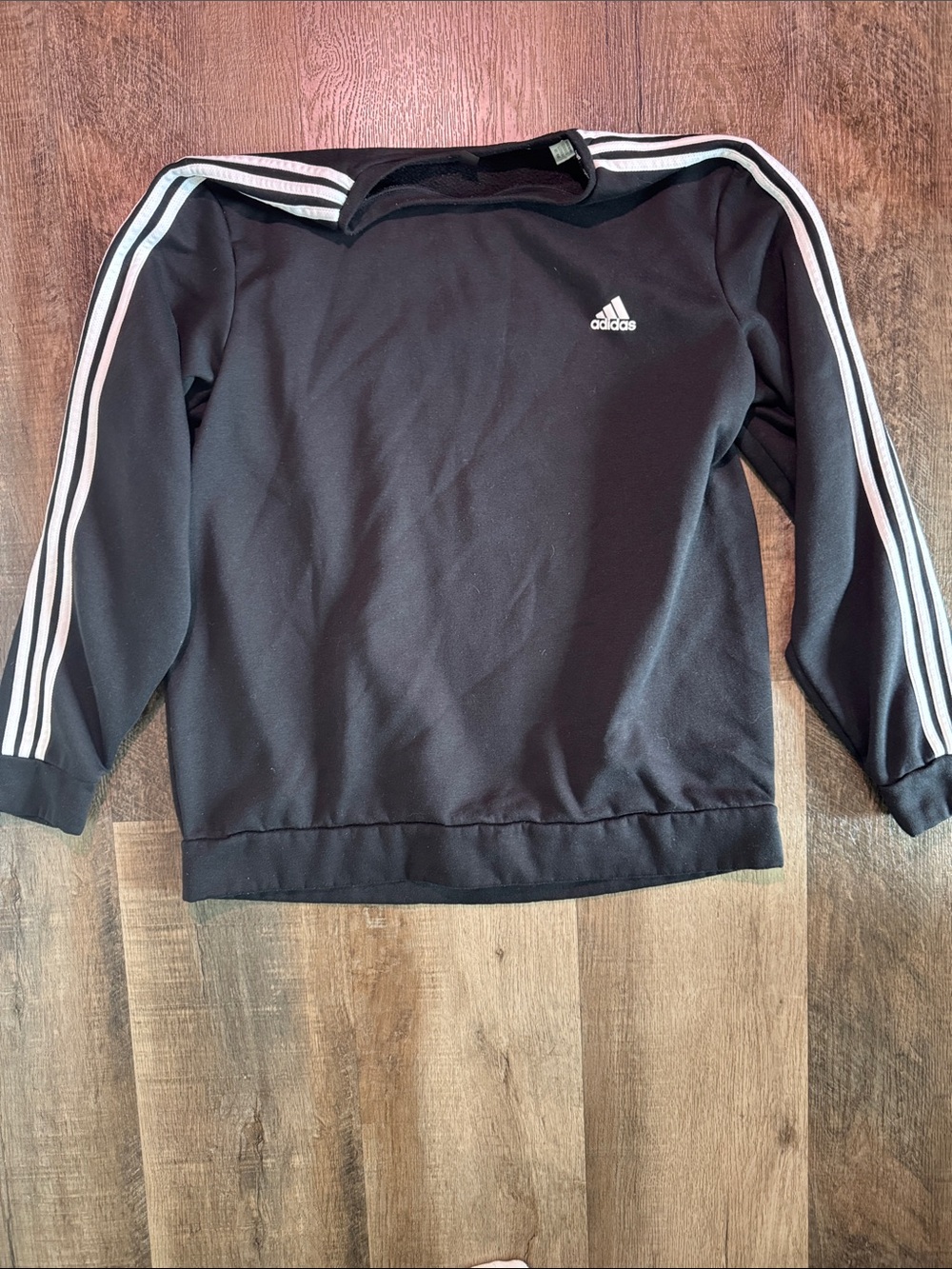 adidas Black Kids Long Sleeve Sweatshirt with White Stripes